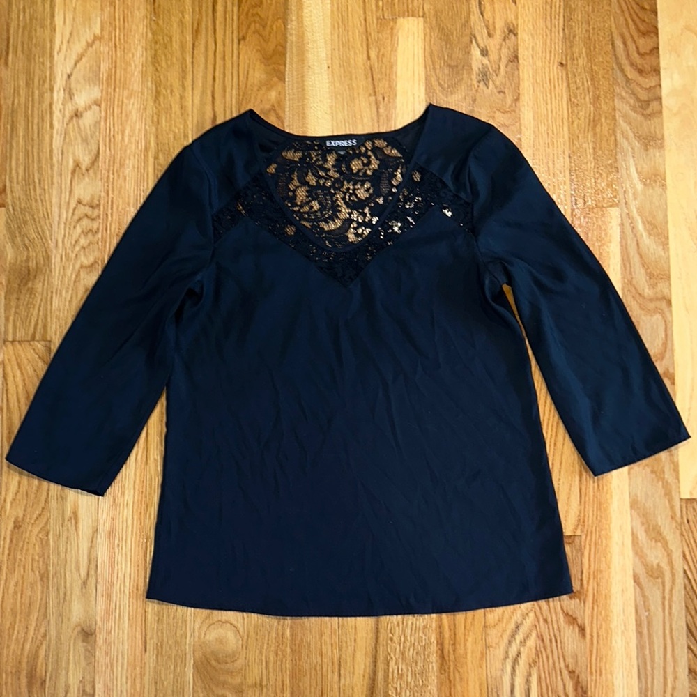 Express Women's Black Lace Accent Top